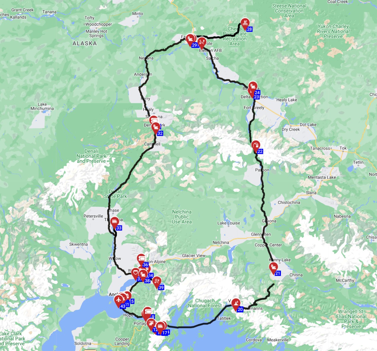 Map for Anchorage Roundtrip Heading North - The Great Alaskan Wilderness Road Trip